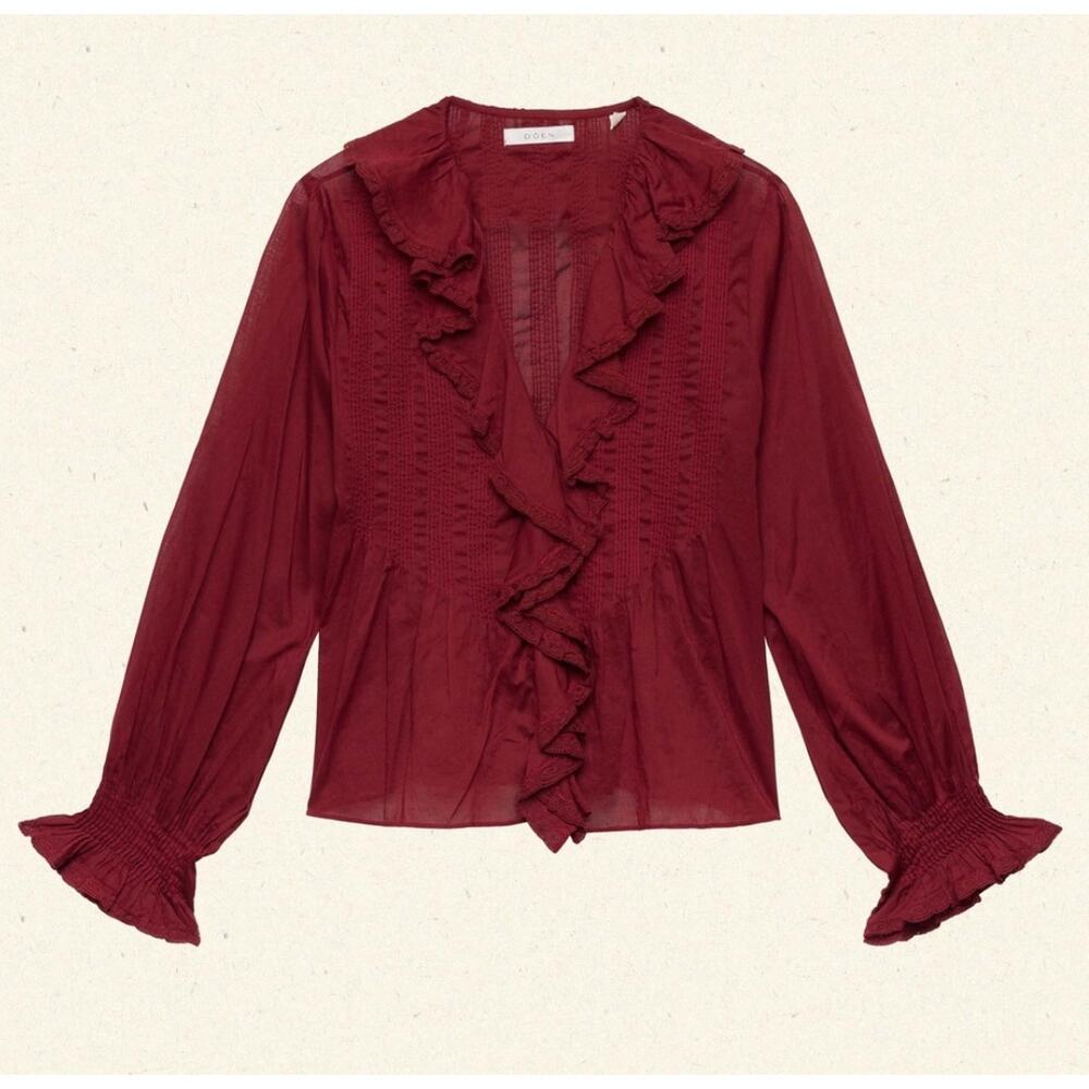 Doen Hardy Lace Pintuck Blouse Crimson Red - Picture 5 of 5